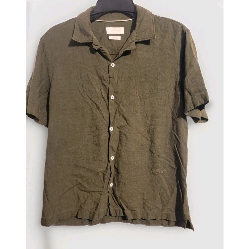 Porter & Ash Linen Blend Button Up Shirt Green Camp Collar Men's S| Travel Comfy
